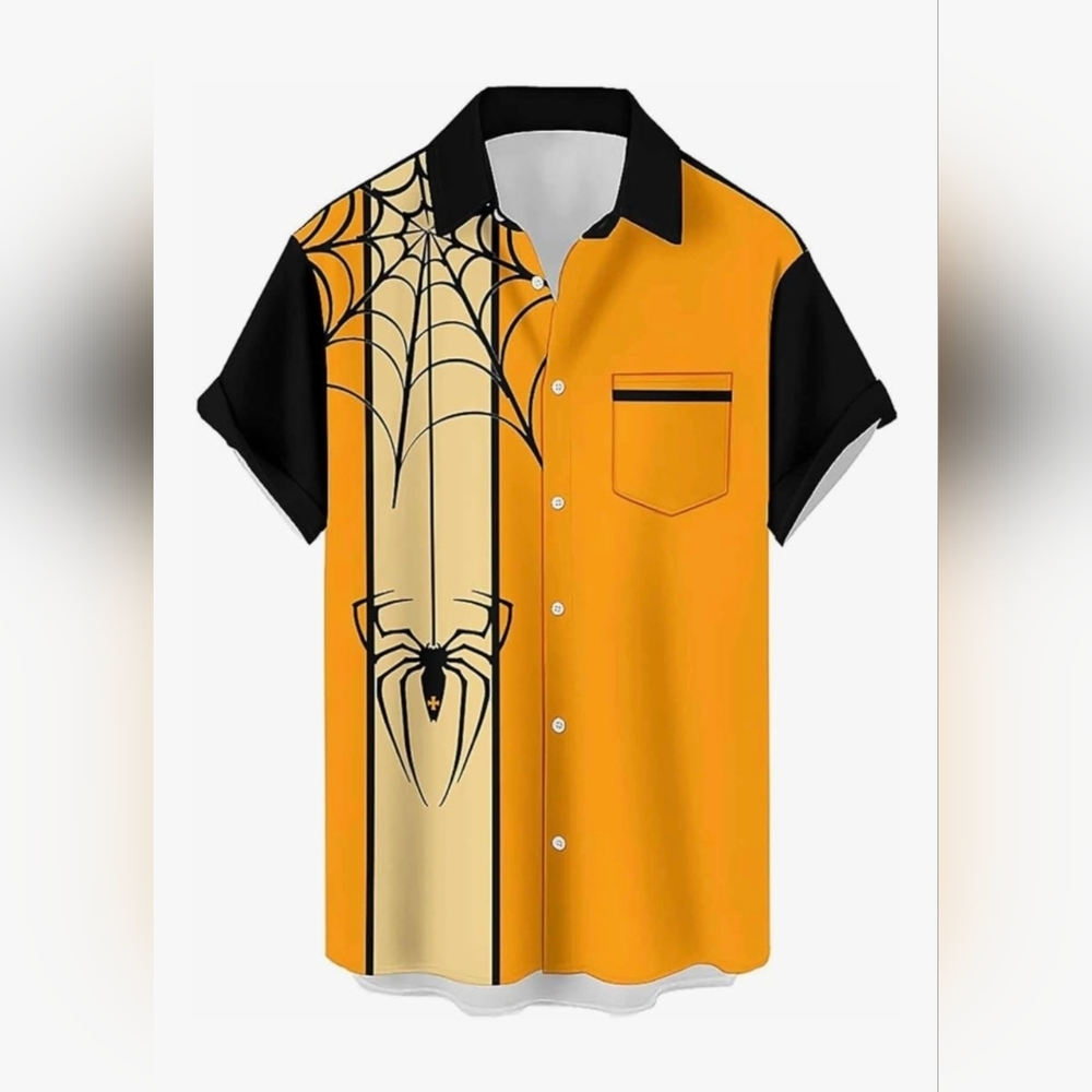 Men's Orange and Black Spider Web Shirt